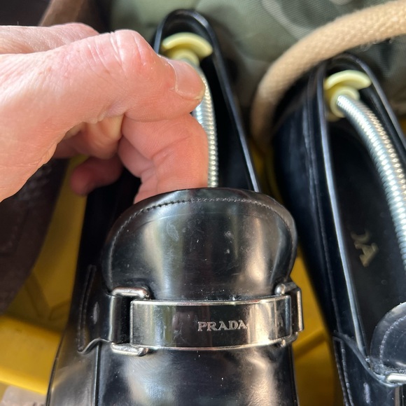 PRADA LOGO BUSINESS LOAFER SHOES BLACK LEATHER US 8.5 - Picture 3 of 6